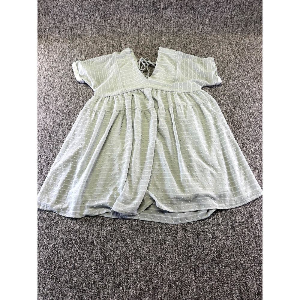 Entro Mini Dress Women Small Gray Boho Swiss Dot Linen V Neck Short Sleeve